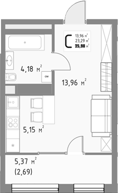 Продается 1-комн. квартира, 23.29 м²