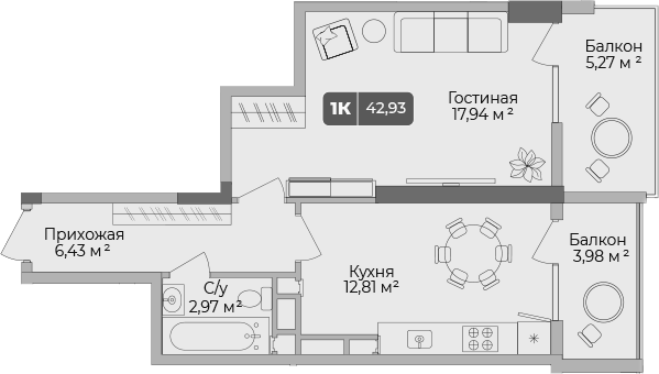1-комн., 40.16 м², 9/17 этаж, ЖК «Золотой берег. СЗ Среда»