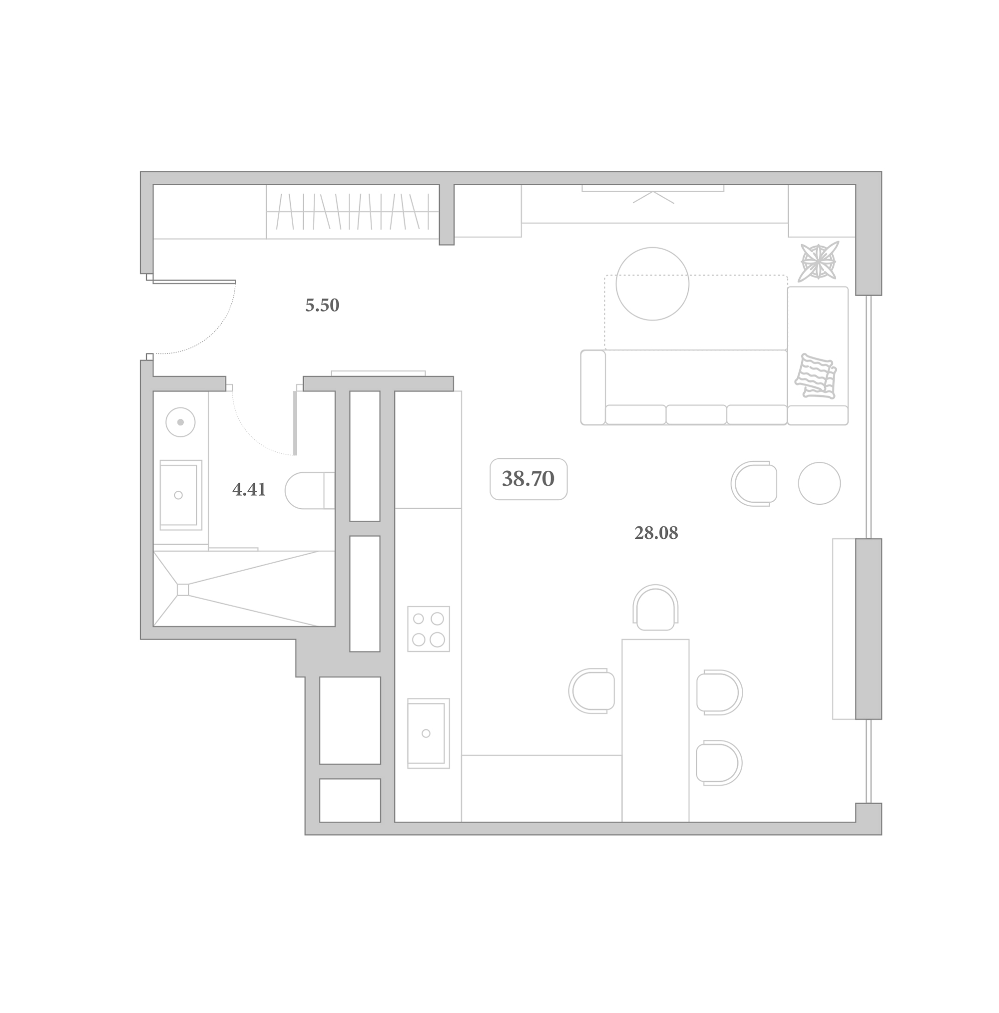 Студия, 38.7 м², 6/7 этаж, ЖК «Граф Толстой»