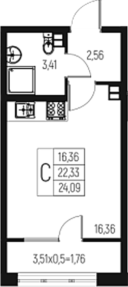 Студия, 22.33 м², 6/7 этаж, ЖК «Атаманский Сад»