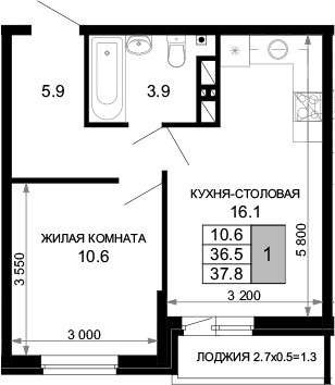 Продается 1-комн. квартира, 36.5 м²