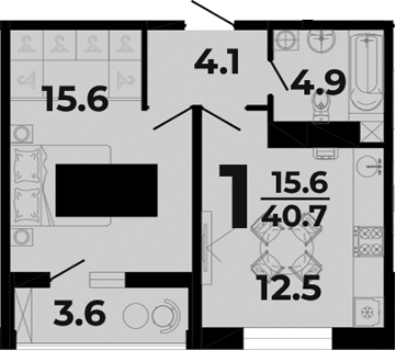 1-комн., 37.1 м², 1/8 этаж, ЖК «Горячий»