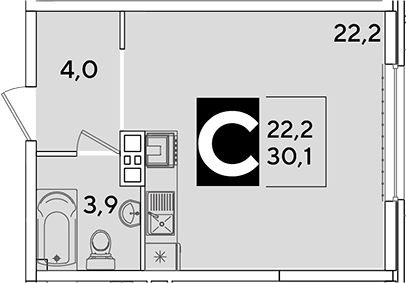 Студия, 30.1 м², 7/16 этаж, ЖК «Самолет»