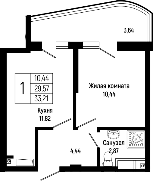1-комн., 28.61 м², 3/16 этаж, ЖК «Sun Hills Ольгинка»
