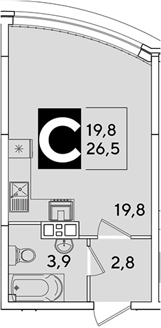 Студия, 26.5 м², 2/16 этаж, ЖК «Самолет»