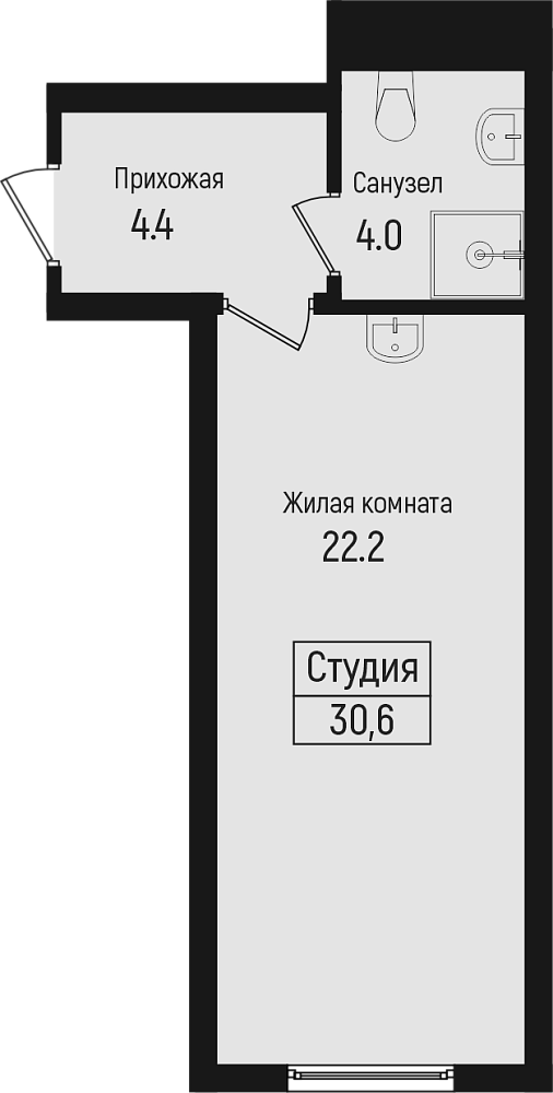 Студия, 30.6 м², 5/11 этаж, ЖК «Центральный»
