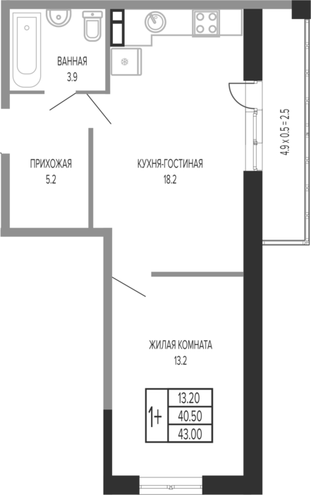 2-комн., 40.5 м², 7/17 этаж, ЖК «Екатерининский парк»