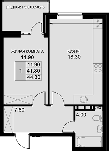 Продается 1-комн. квартира, 41.8 м²