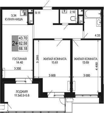 Продается 3-комн. квартира, 62.58 м²