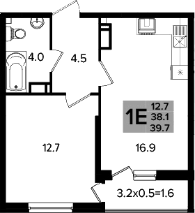 2-комн., 38.1 м², 10/16 этаж, ЖК «Сармат»