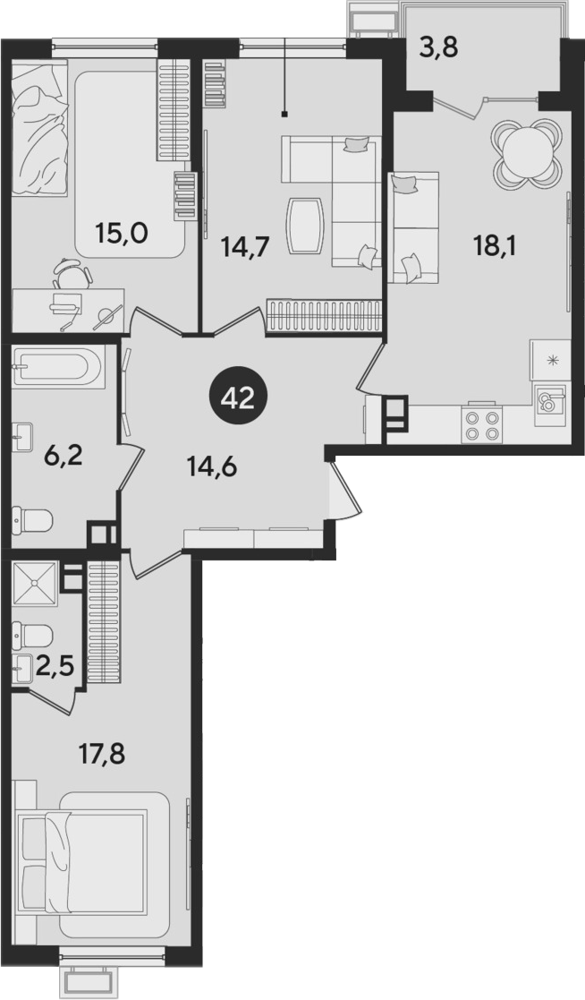 4+ комнаты, 88.9 м², 5/9 этаж, ЖК «Парк Победы»