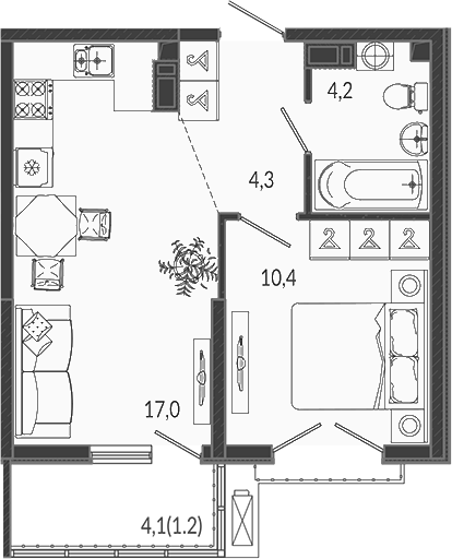2-комн., 35.9 м², 12/12 этаж, ЖК «Флора»