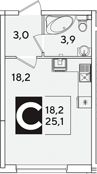 Студия, 25.1 м², 1/16 этаж, ЖК «Самолет»