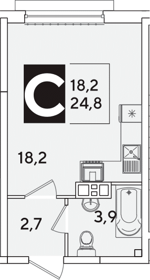 Студия, 24.8 м², 5/16 этаж, ЖК «Самолет»