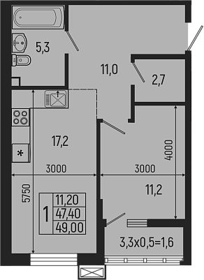 2-комн., 47.4 м², 2/5 этаж, ЖК «Звезды»