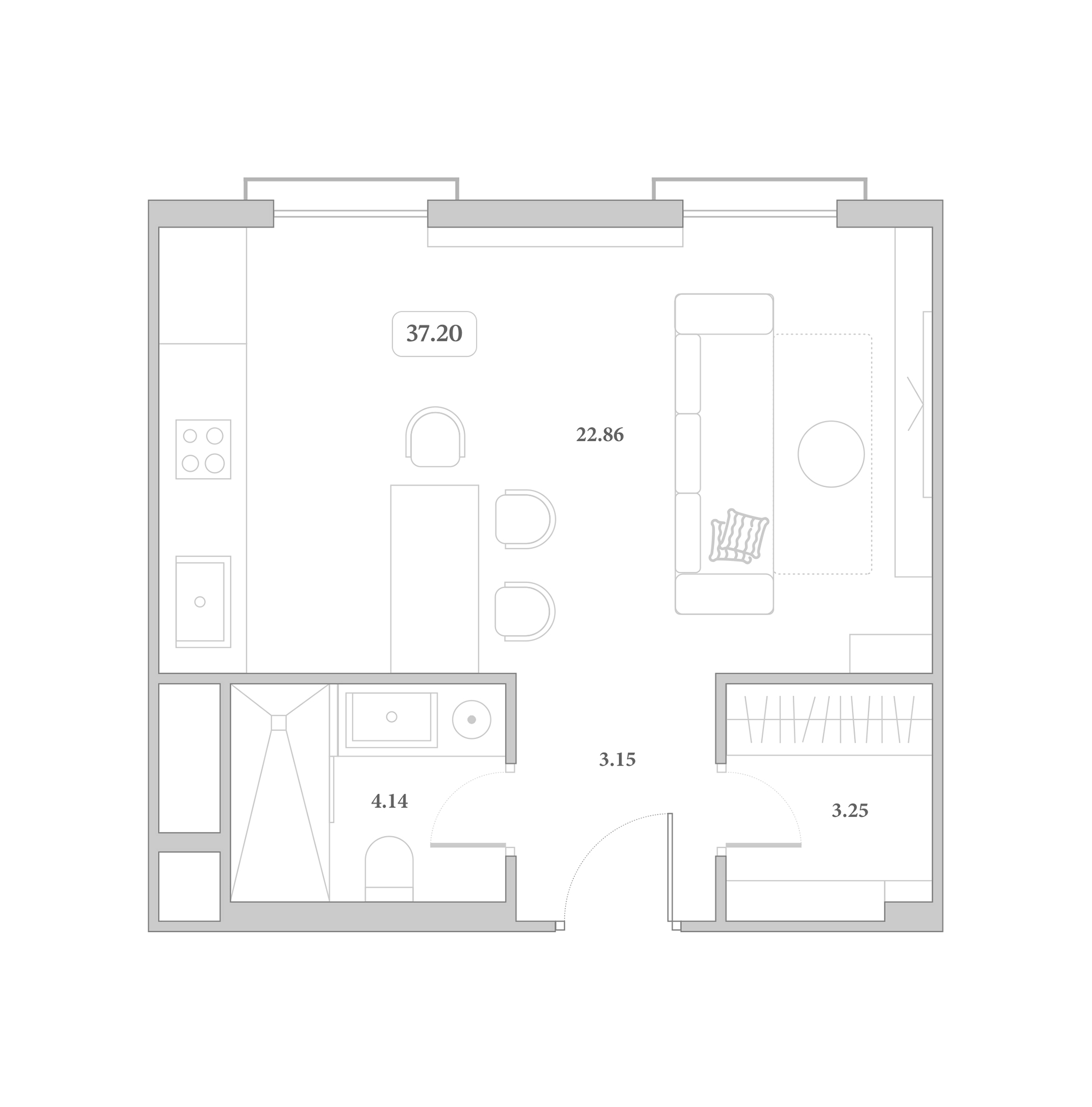 Студия, 34.6 м², 3/7 этаж, ЖК «Граф Толстой»