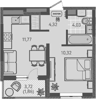 1-комн., 30.44 м², 7/9 этаж, ЖК «Теплые края»