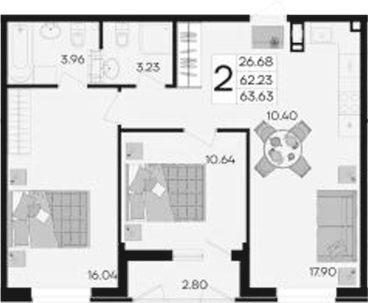 Продается 2-комн. квартира, 62.23 м²