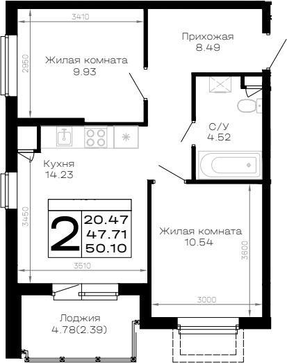 2-комн. Усадьба Гостагаевская