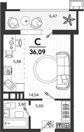 Студия, 29.62 м², 4/9 этаж, ЖК «Родные Просторы»
