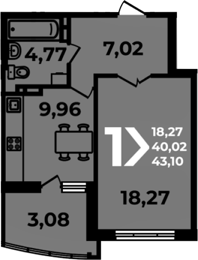 1-комн., 40.02 м², 15/19 этаж, ЖК «Аксиома»