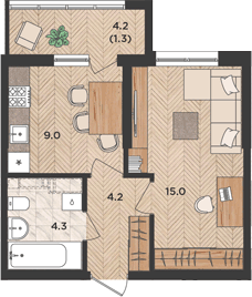 1-комн., 32.5 м², 20/24 этаж, ЖК «ЖК «Мята»»