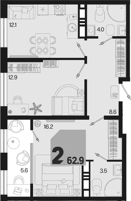 2-комн. Первое место