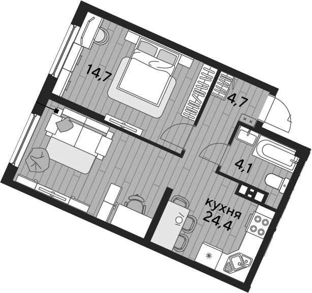 1-комн., 47.9 м², 3/19 этаж, ЖК «DОГМА ПАРК»