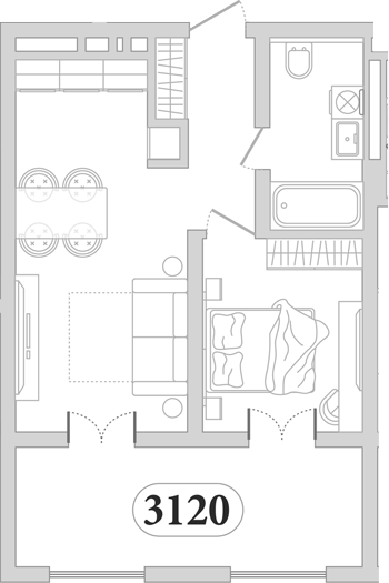 1-комн., 53.5 м², 2/5 этаж, ЖК «Эден Ривьера»
