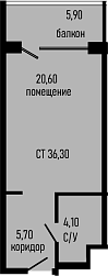 Студия, 30.4 м², 4/8 этаж, ЖК «Курортный отель Алеан Селект Агой»