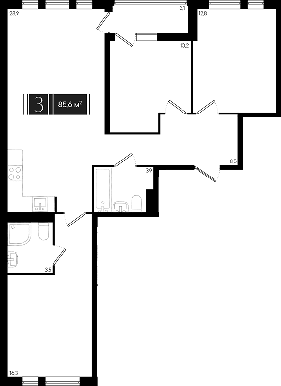 4+ комнаты, 84.05 м², 3/18 этаж, ЖК «Эрмитаж»