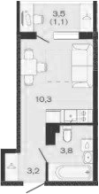 Студия, 17.3 м², 3/4 этаж, ЖК «Дзенпарк»