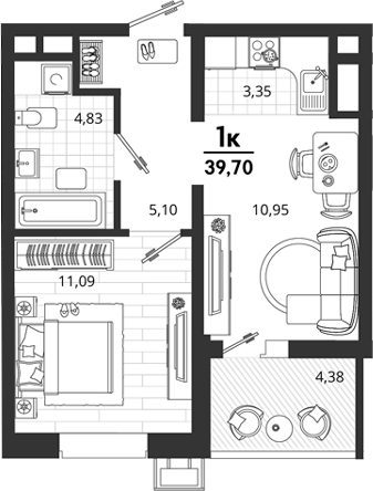 1-комн., 35.32 м², 13/18 этаж, ЖК «Родные Просторы»