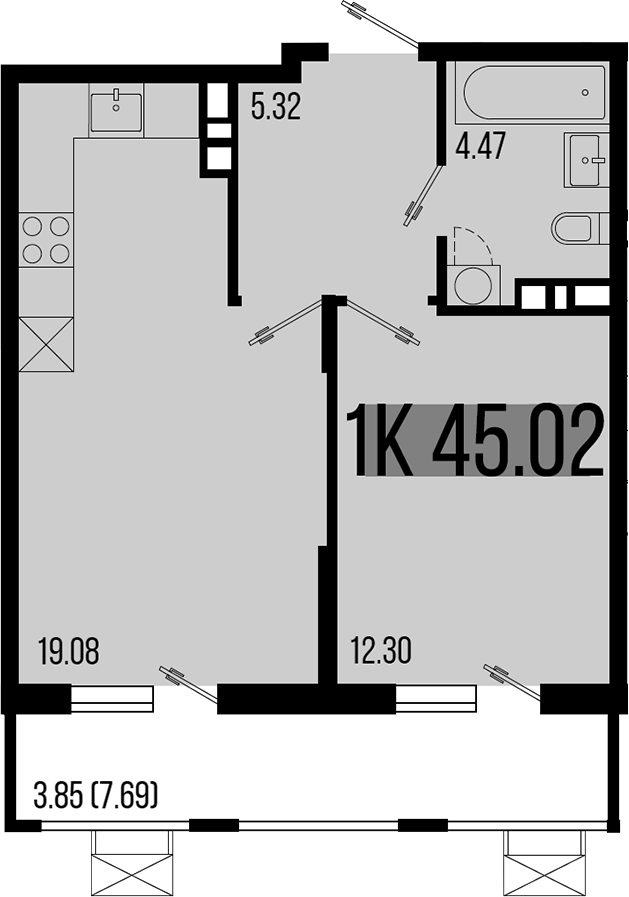 1-комн., 41.17 м², 3/8 этаж, ЖК «Цветной бульвар»