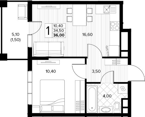 Продается 1-комн. квартира, 34.5 м²