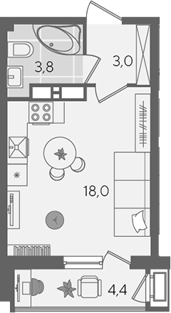 Студия, 24.8 м², 11/24 этаж, ЖК «Рекорд»