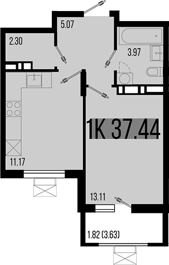 1-комн., 35.62 м², 6/8 этаж, ЖК «Цветной бульвар»