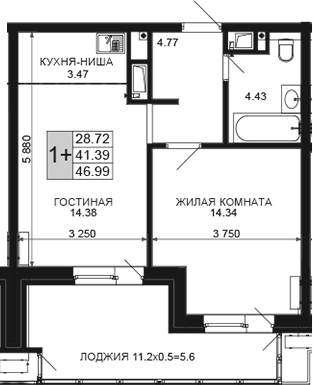 Продается 2-комн. квартира, 41.39 м²
