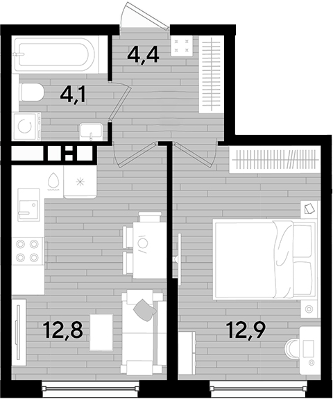 1-комн., 34.2 м², 3/16 этаж, ЖК «DОГМА ПАРК»