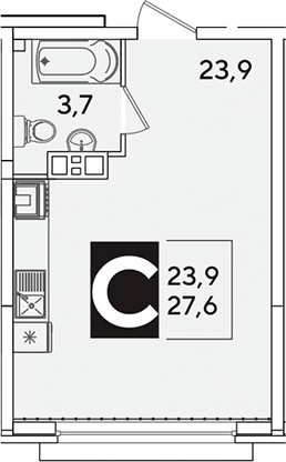 Студия, 27.6 м², 3/16 этаж, ЖК «Самолет»