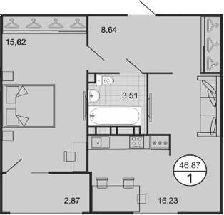 2-комн., 44 м², 9/9 этаж, ЖК «Событие»