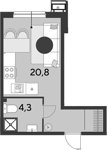 Студия, 25.1 м², 2/16 этаж, ЖК «Парк Победы»