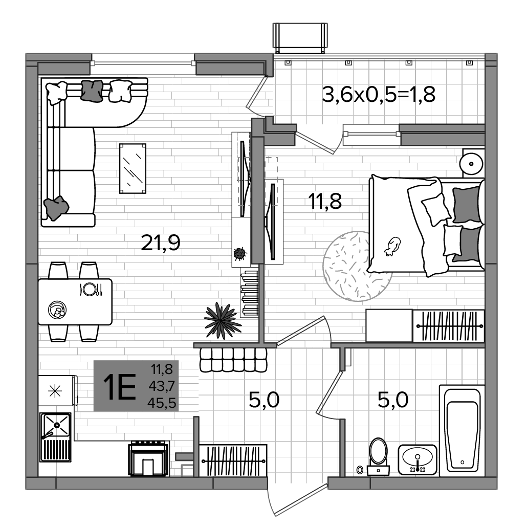 2-комн., 43.7 м², 2/16 этаж, ЖК «Сармат»