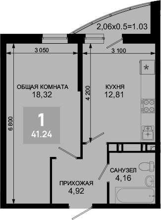 1-комн., 40.21 м², 4/19 этаж, ЖК «Лучший»