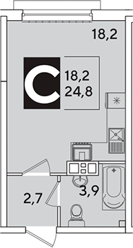 Студия, 24.8 м², 7/16 этаж, ЖК «Самолет»
