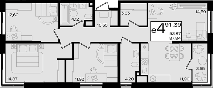 4+ комнаты, 88.41 м², 2/9 этаж, ЖК «Патрики»