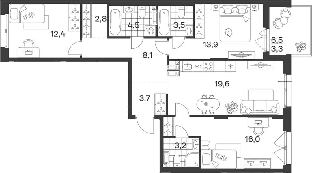 4+ комнаты, 87.7 м², 3/6 этаж, ЖК «Символ. ГК Трест»