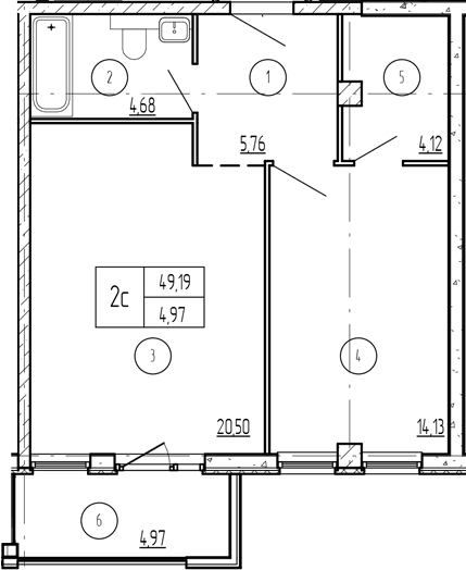 1-комн., 52.67 м², 4/9 этаж, ЖК «Лучи»