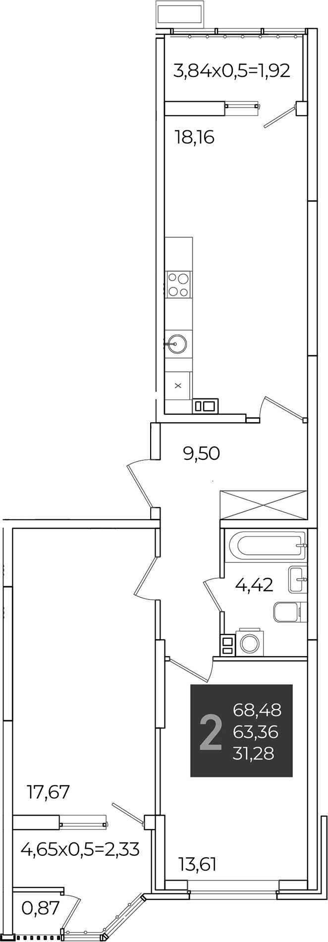 2-комн., 63.36 м², 11/21 этаж, ЖК «Образцово»