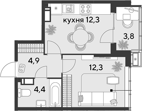 1-комн., 33.9 м², 17/18 этаж, ЖК «Парк Победы»